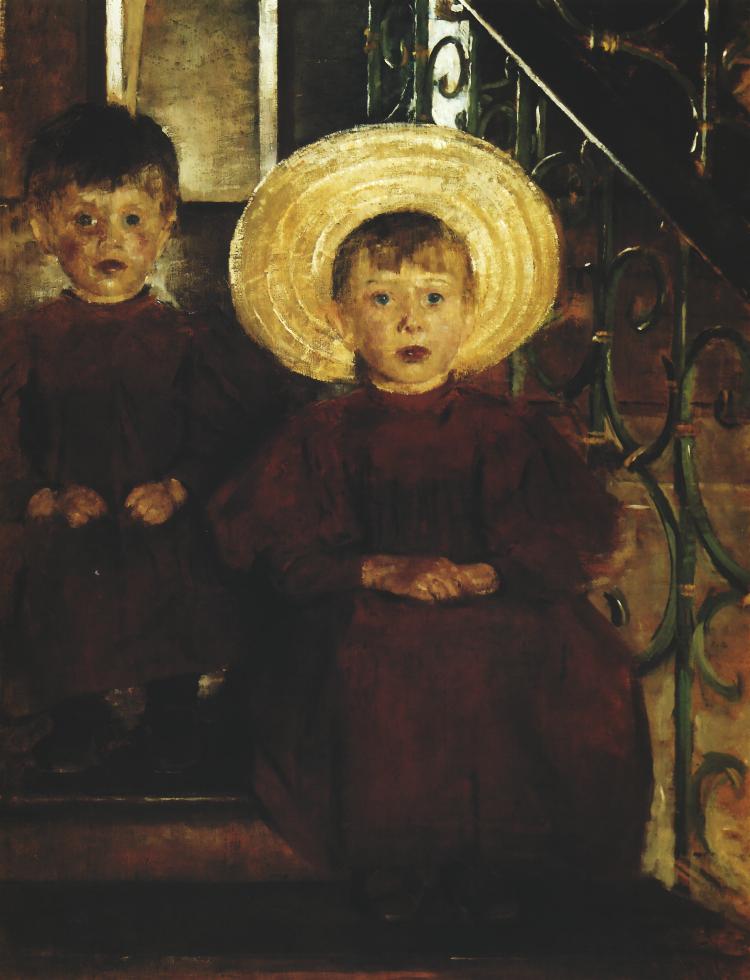 Portret dwojga dzieci na schodach