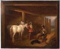 Soldiers and Horses in a Stable