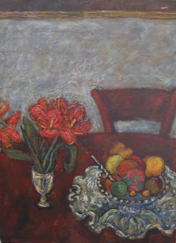 Red Tulips and Fruit