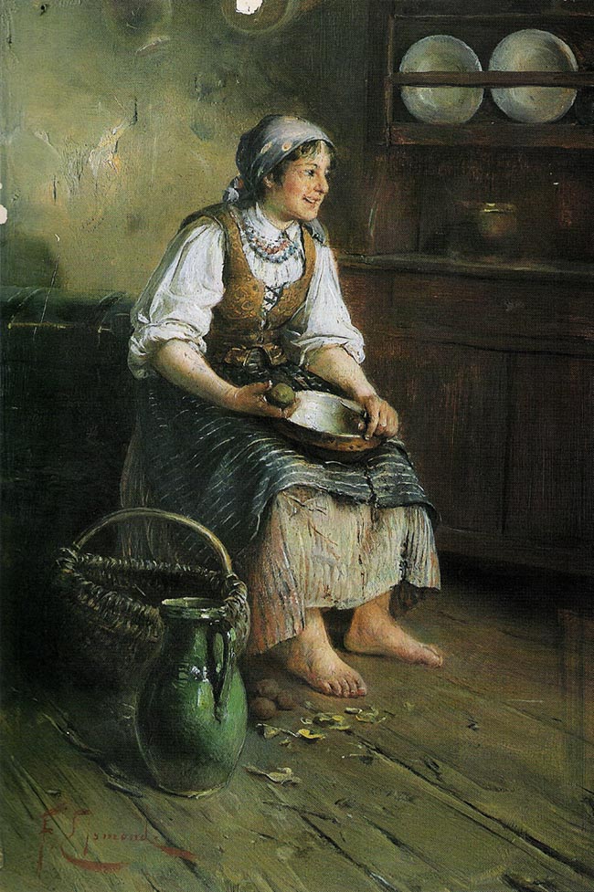 Dziewczyna obierajca ziemniaki