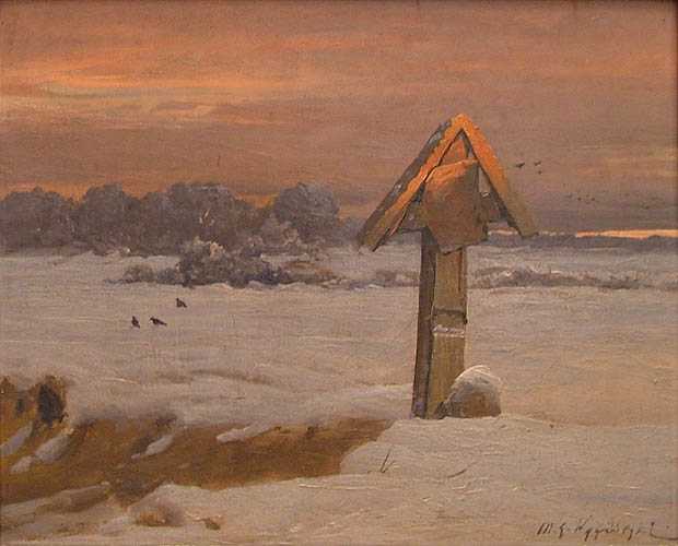 Winter Landscape with Road Shrine
