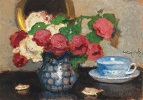 Roses in a Glass Vase and a Tea Cup