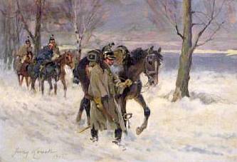 Cavalry Marching Through the Snowy Woods