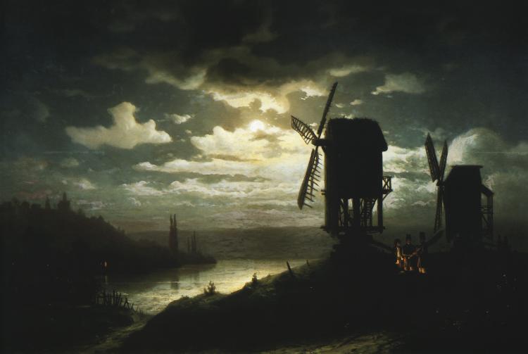 Nocturnal Landscape and Windmills