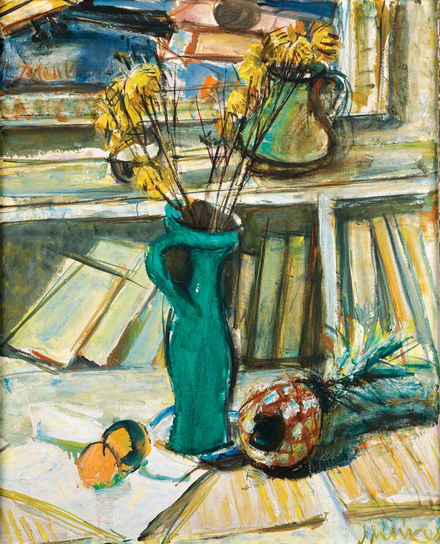 Still Life with Flowers, Green Pitcher and Books