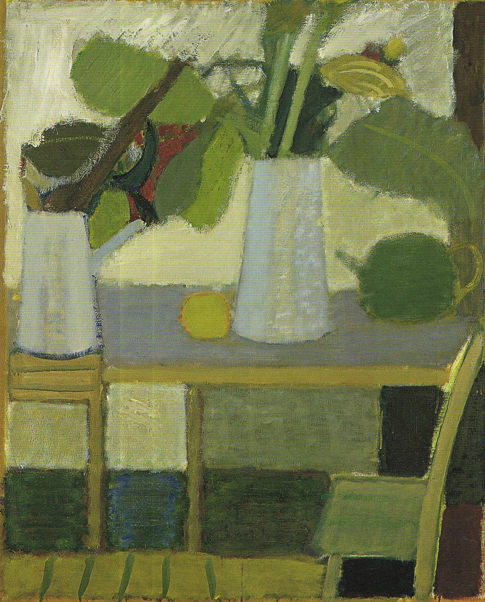 Leaves in a White Vase on a Table