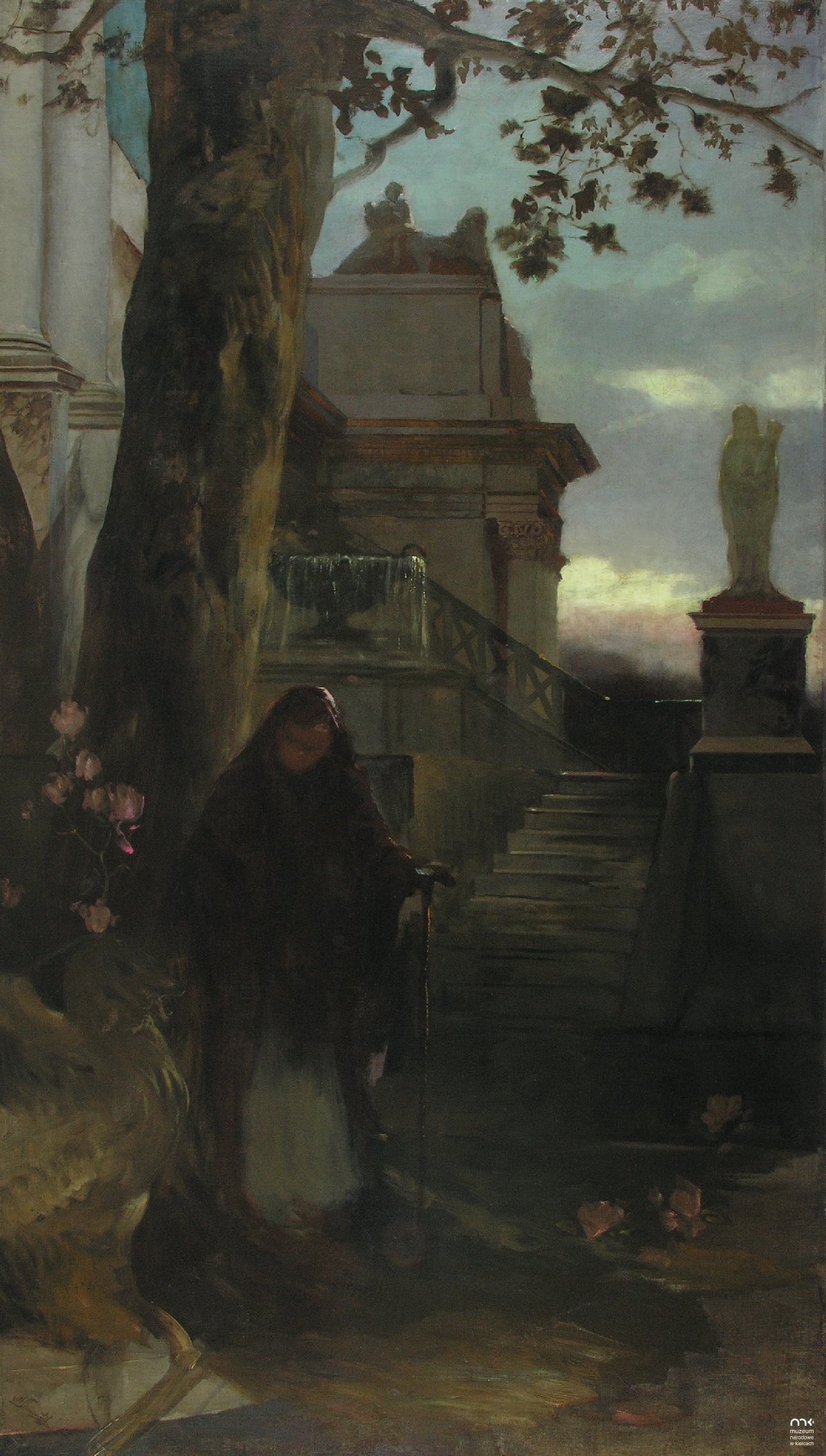 Woman in front of a Palace at Dusk