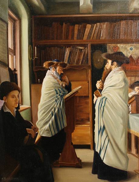 Trzech rabbich w synagodze