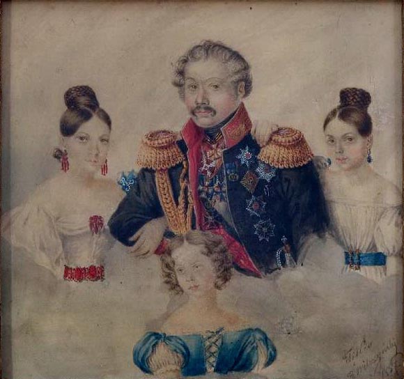 Russian Officer and His Daughters