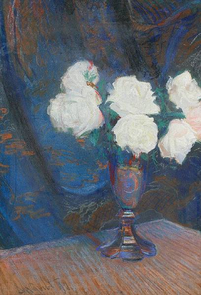 Still Life of White Roses in a Vase