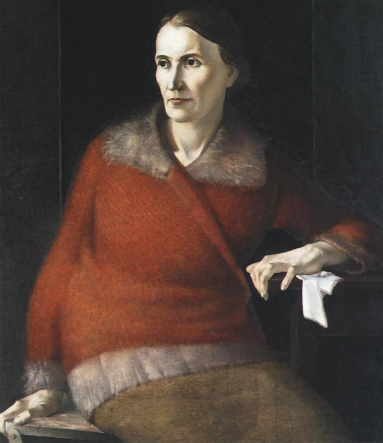 Portret kobiety w czerwonym swetrze