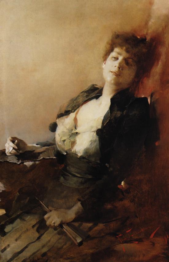 Portret kobiety z wachlarzem i papierosem